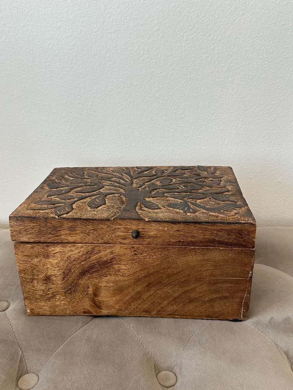 Hand Carved Solid Wood Keepsake Box – Tree of Life Decorative Storage Box